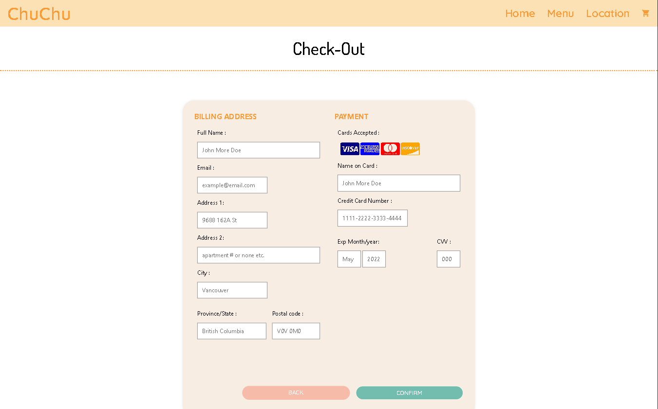 screenshot of the checkout page