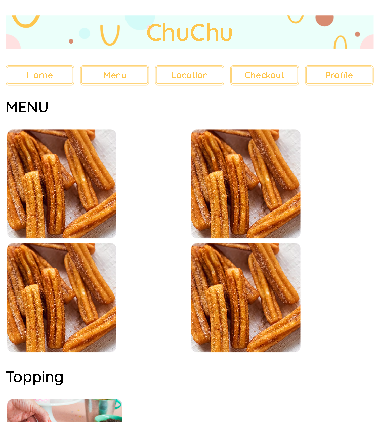screenshot of the initial chuchu menu page