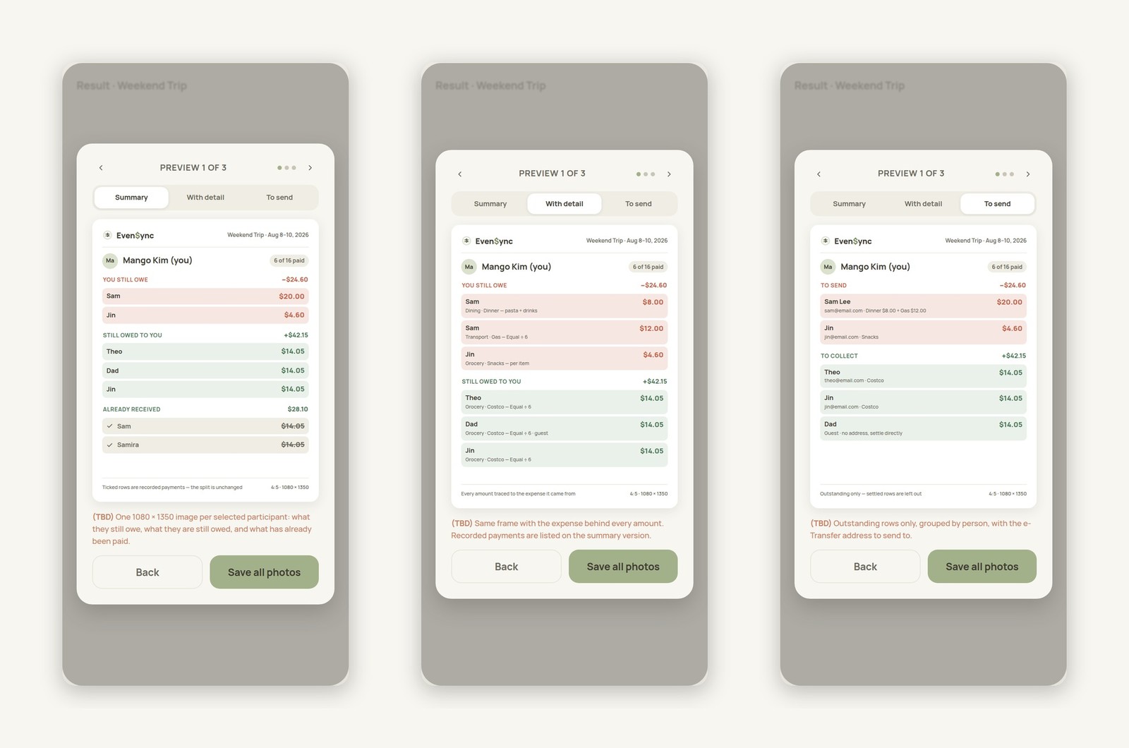 Image export preview layouts