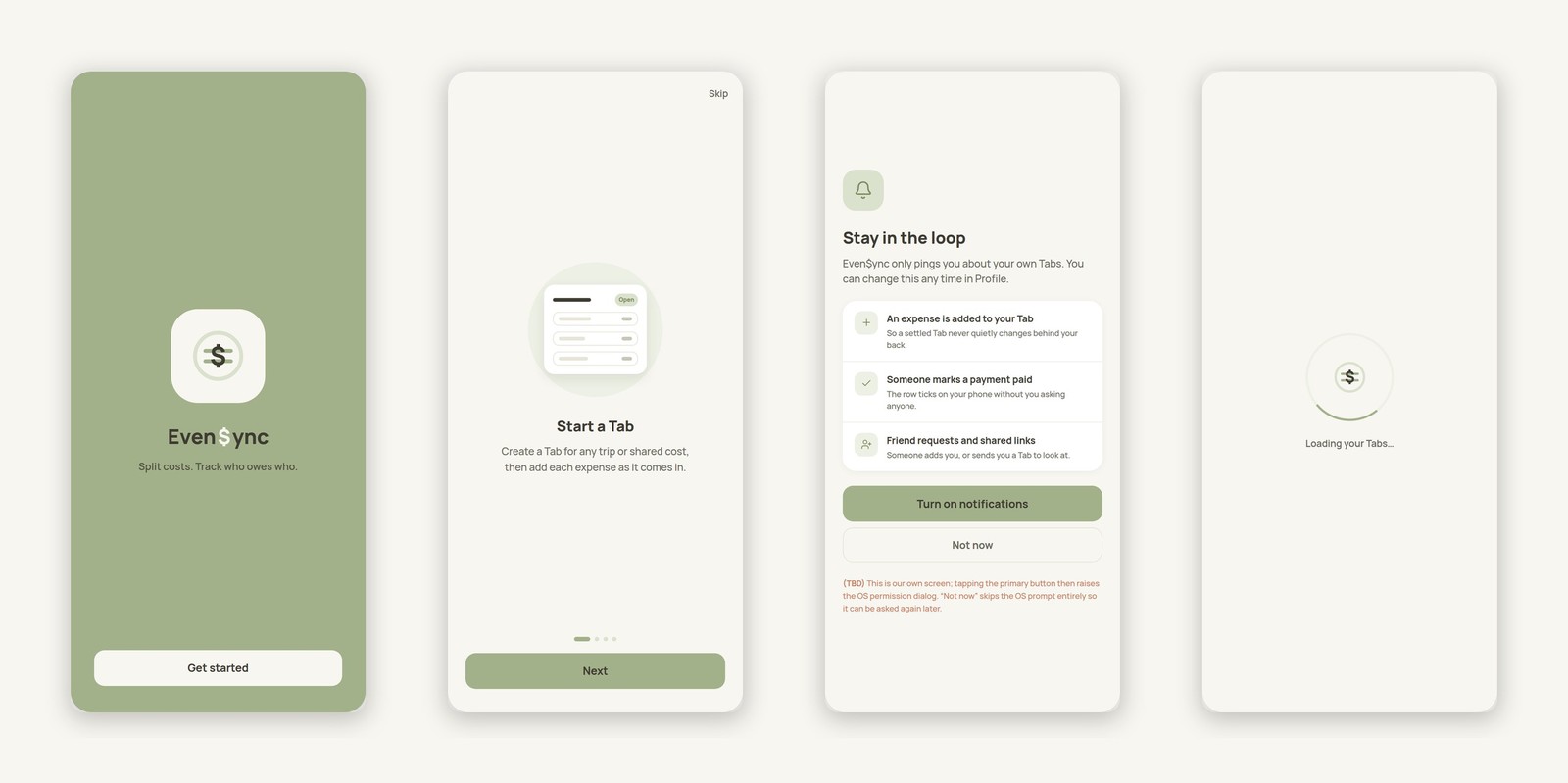 Even$ync onboarding flow